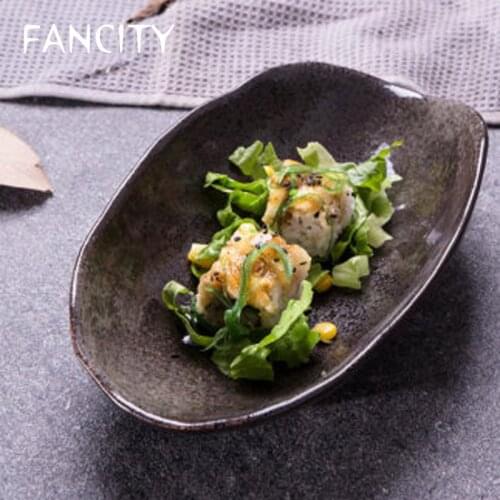 FANCITY Japanese and Korean Creative Personality Ceramic Bowl Salad Fruit Bowl Deep Plate Household Ceramic Shaped Bowl