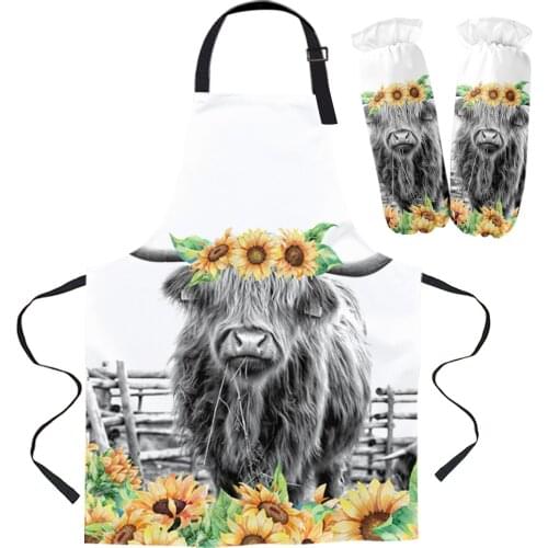 Sunflower Black And White Yak Kitchen Apron Baking Accessories Sleeveless Aprons for Men Women Home Cleaning Tools