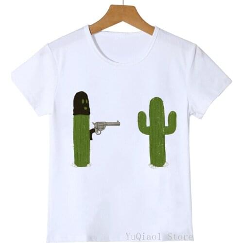 Robber Cactus Tshirt BoyS Funny Graphic T Shirts Summer 2021 Kids Clothing Toddler Teen Girl T-Shirt White Top Clothes 3-13Y