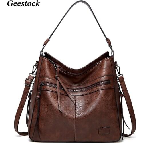 Geestock Top-Handle Bags for Women Shoulder Bag Handbags Female Designer PU Leather Large Messenger Bag Phone Pocket iPad Pouch