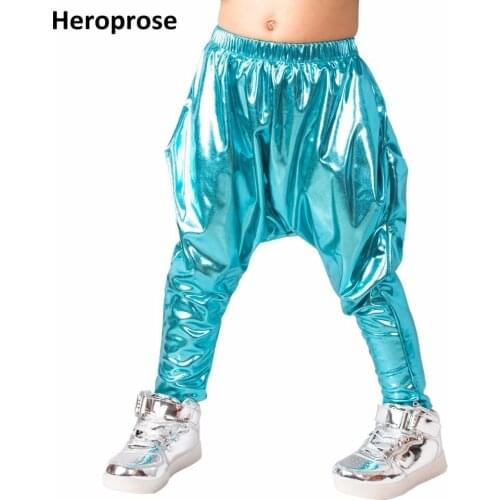 Heroprose 2018 New personality Light Blue big crotch trousers stage performance costumes harem hip hop skinny pants for kids
