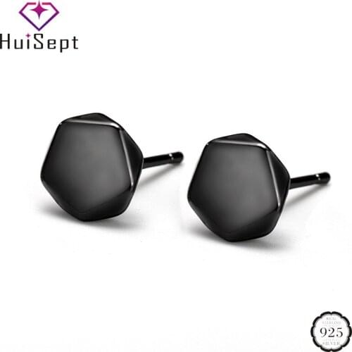 HuiSept Fashion 925 Silver Stud Earrings for Women Men Rhombus Shaped Black White Jewellery Earrings Ornaments Wedding Wholesale
