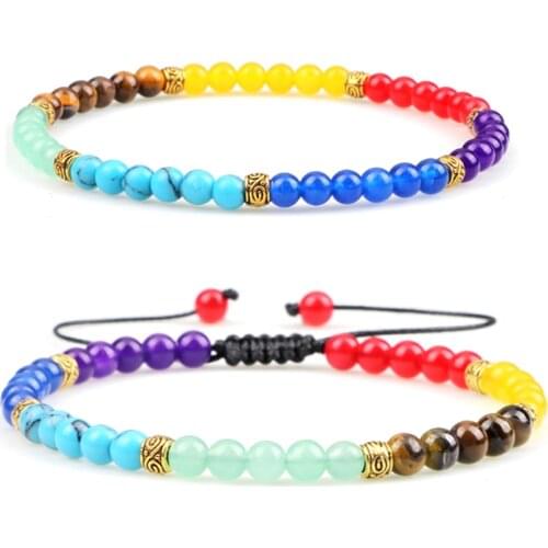 Exquisite 4MM Elastic Bracelet High Quality 7 Chakra Spacer Strench Bangles Jewelry Couples Adjustable Pulsera Chain Gift Friend