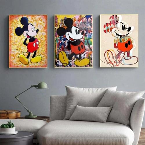Disney Colourful Cartoon Mickey Mouse Canvas Painting Graffiti Street Art Posters and Prints Children Room Decoration Cuadros