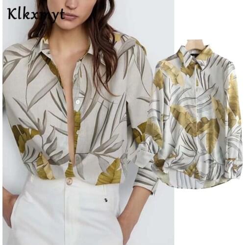 Klkxmyt Za Women Blouse 2021 Fashion Cotton Linen Tropical Print Shirts Casual Long Sleeve Casual Female Shirts Blusas Chic Tops