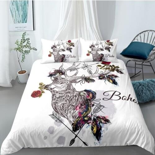3D Design Duvet Cover Sets Bedding Sets Quilt Covers Pillow Cases Full Twin Single Double Size Animal Deer White Bed Linens