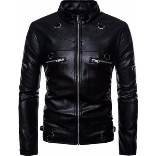 New spring Leather Jacket Men Coat Brand Casual Motorcycle Chest Zipper Jacket chamarra cuero hombre Male Coat Jacket US Size