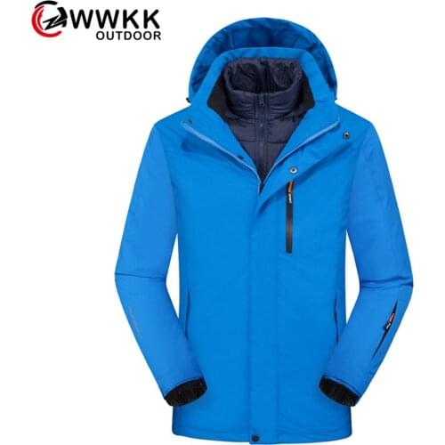 WWKK New Mens Thicken Hooded Jacket Winter Mountain Camping Trekking Outdoo Jackets Man Outdoor Wear Male Windproof Warm Coats