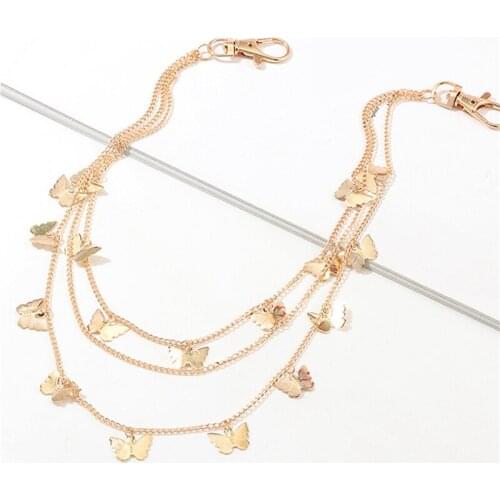 Chic Butterfly Multilevel Low Metal Chains Waist Keychain Fashion Side Metal Chain Belt Accessories Jewelry For Jeans