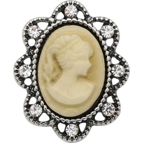 Fashion beauty Elegant Oval Vintage lady 22MM metal snap buttons charms fit DIY 18mm snap jewelry wholesale kz3312