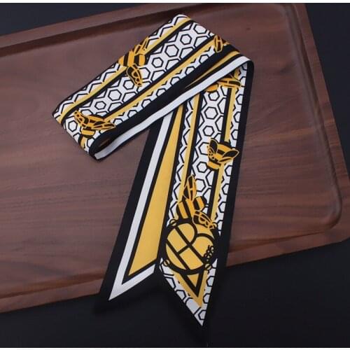 POBING Fashion Honeycomb Print Silk Scarf Women Head Scarf Brand Small Tie Handle Bag Ribbon Long Scarves Female Wraps 100*5CM
