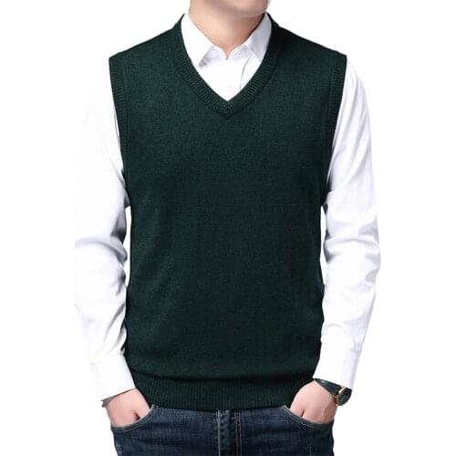 Man Cashmere Vest Casual Solid Color Sleeveless Sweater V-Neck Male Knit Clothing Pullovers Jumper
