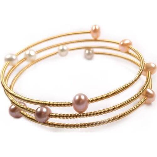 New Style Freshwater Pearl 7-8 Mm Three-cell Copper Bracelet Charms For Elegant Women Love Romantic Gift