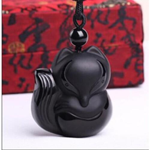 Selling Obsidian Ground Fox Drop Fashionable Jewelry Necklace for Men and Women to Exorcise Evil and Help Transport Peach Blosso
