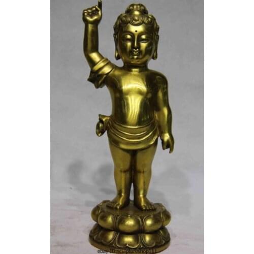 Rare Chinese Buddhism Temple Brass Copper Buddhist Boy Sakyamuni Buddha God Statue Garden Decoration 100% real Brass Bronze