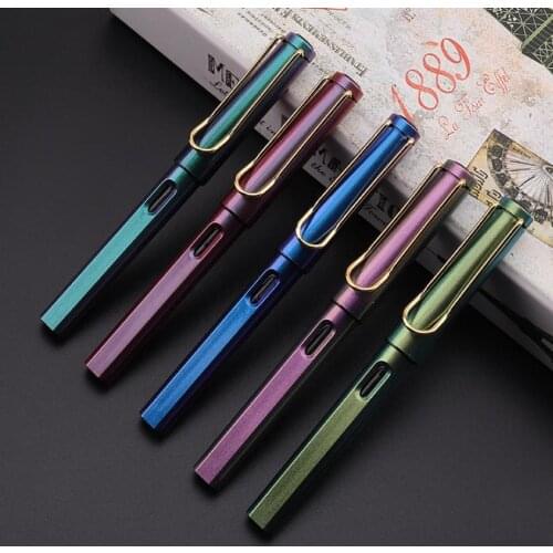 Gradient Metal Color Ink Pen 0.5mm Fine Stainless Steel Tip Fountain Pen Home Office School Supply Student Writing Stationery
