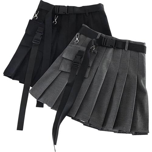 S-5XL Oversized Korean Fashion Punk Women Skirt Streetwear Tooling Pleated Harajuku Safari Black Short High Waist Mini Skirts