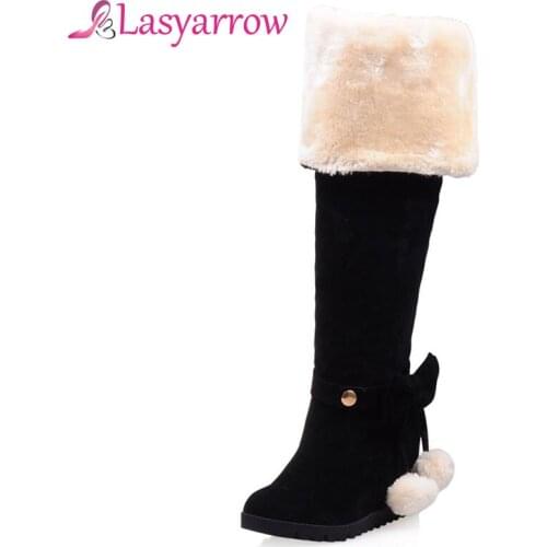 Lasyarrow Womens Thigh High Boots Ladies Footwear Height Increasing Round Platform Winter Snow Boots Fashion Over the Knee Boot