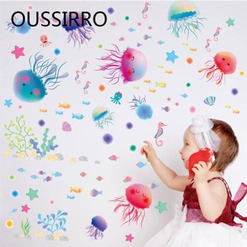 Removable Bathroom Sticker Toilet Sticker Childrens Room Decor Creative Painting Waterproof Cute Jellyfish Stickers For Kids