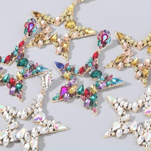 Pauli Manfi 2021 Fashion Metal Rhinestone Star Earrings Girl Popular Exaggerated Dangle Earrings Party Accessories