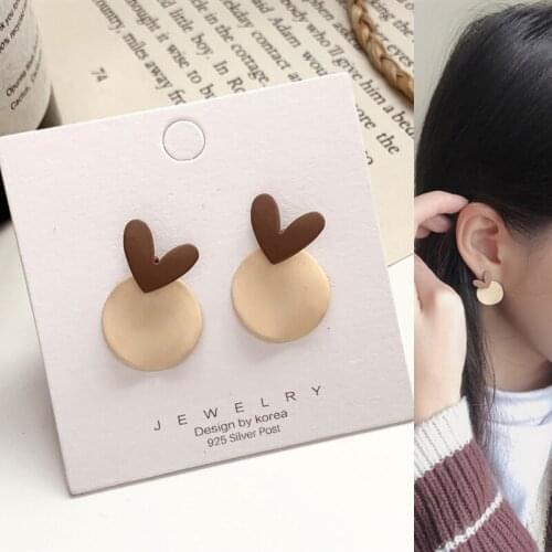 Korean Cute Contrast Color Round Heart Pendant Drop Earrings for Women Girls Teens Ear Jewelry Earrings 2021 Trend New Arrival