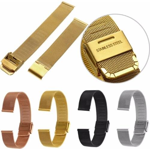 Shellhard 4 Colors Stainless Steel Mesh Wristband Band Buckle Luxury Mesh Watch Strap 12mm-22mm For Replacement WatchBand