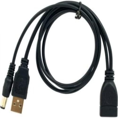 USB 2.0 Type A MALE TO female extension cable with additional DC 5.52.1 mm power plug