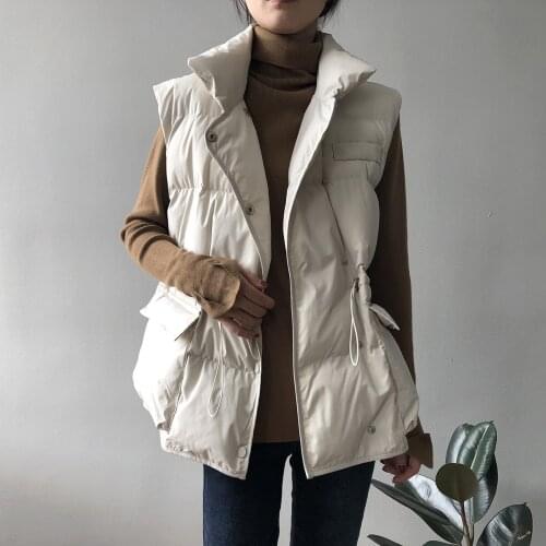 Thickened Warm Down Cotton Vest Womens 2021 Autumn and Winter New Loose Stand Collar Waist Closed Thickened Coat 3089