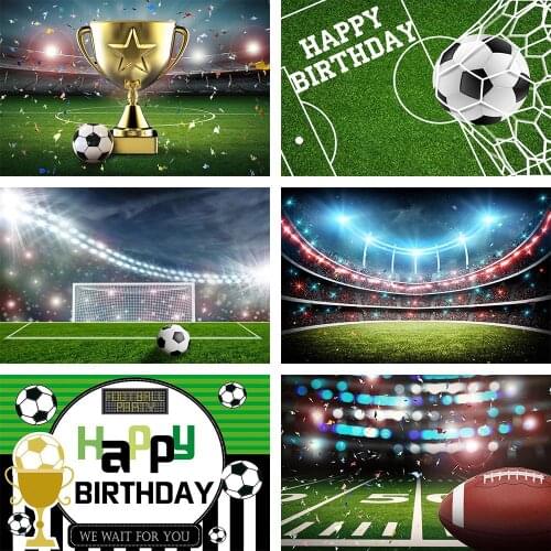 Champion Cup Football Backdrop Soccer Field Stadium Grassland Birthday Boy Baby Vinyl Photography Backgrounds Photo Studio Decor