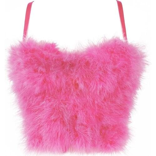 Furry Feather Camis Women New Tops Stitching Tube Top Christmas Party Fashion Pink Black White Short Vest Tank Top Dropshipping