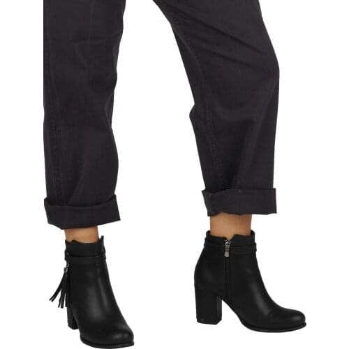 Modabuymus Women Black Matte Tassels Heels Boots-Sares