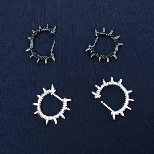 SLJELY Fashion Real Black 925 Sterling Silver Spike Hoop Earrings Micro AAA Cubic Zirconia Women Luxury Brand ARCHI NOIR Jewelry