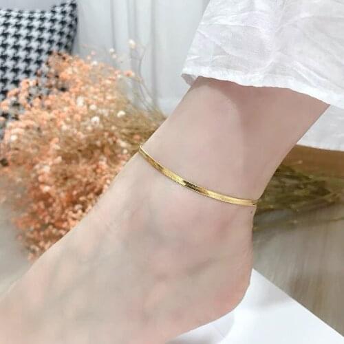 Morivovog 925 Sterling Silver Flat Snak Chain Anklet for Women 14K Gold Comfortable Sexy Simple Anklet Statement Hawaii Jewelry