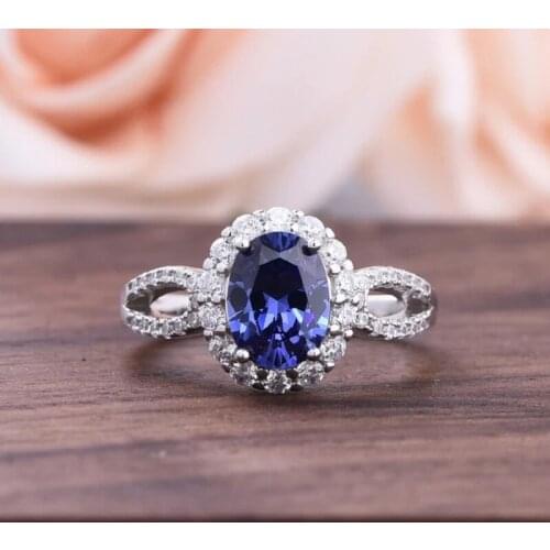Vintage S925 Silver Ring for Womens 8*10mm Oval Dark blue high carbon diamond Rings Party Anniversary Jewelry 2021 New