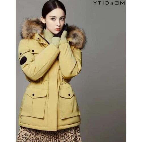 Winter Wemons Tooling style Thicker Warm Duck Down Coats Female Outdoor Sports Real Fur Hooded Fluffy Warm Down Coats F2439