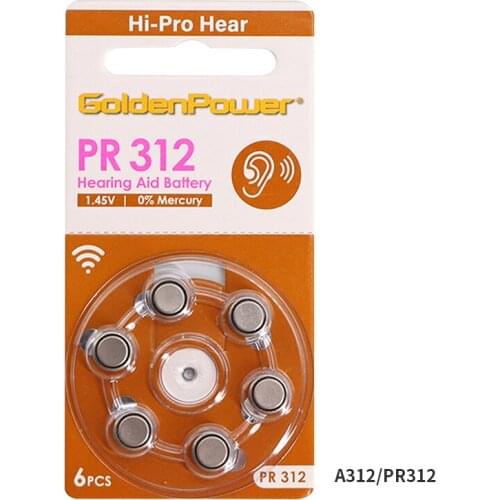 1 Set 6 Pcs A312 PR312 Hearing Aid Batteries Size 312 Battery Professional Hearing Aid Accessories A312 Battery for Hearing Aids