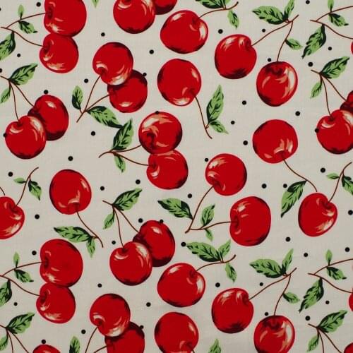 1 Yard Cotton Poplin Fabric for Sewing Patchwork, Dress, Cloth - Fruit, Red Cherry (width=140cm)