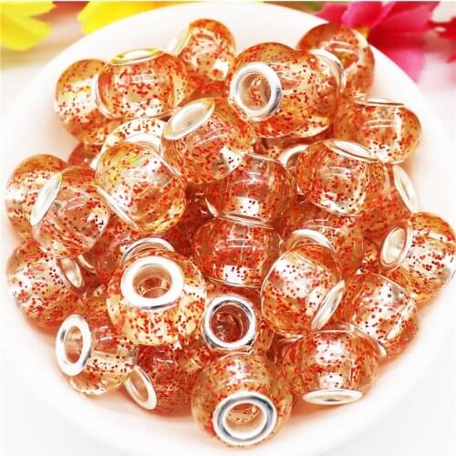 10Pcs New Sparking Glitter Round Murano Large Hole European Spacer Beads Fit Pandora Charms Bracelet Necklace Women Hair Beads