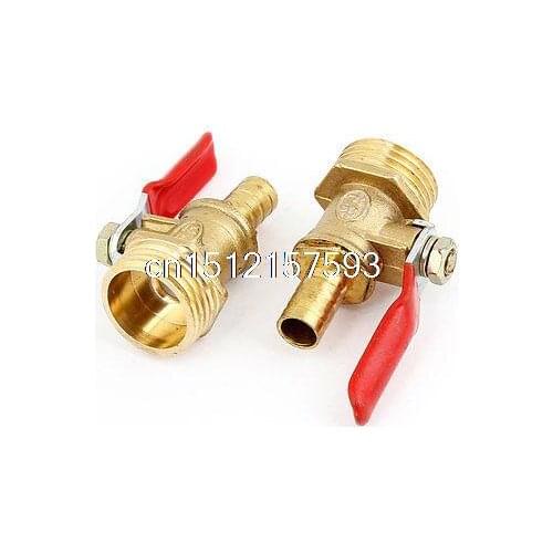 2 Pcs 1/2" PT Male Threaded to Hose Tail 7/25" Gas Flow Ball Valve Gold Tone Red