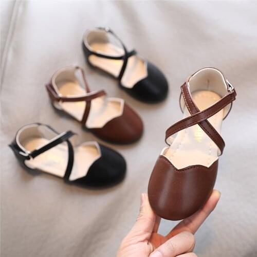 2021 Summer New Style Girls Shoes Leather Cross-tied Sandals Kids Shoes Round Toe Princess Shoes Big Girls Sandal Children 1-12y