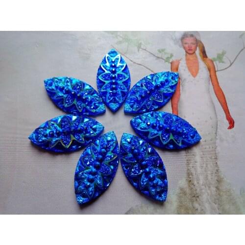 30pcs new fashion style sew on crystal dark blue rhinestones flatback navette shape 15*30mm 2 holes gem stones