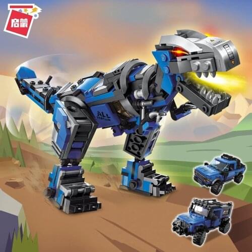 375pcs Enlightenment Building Blocks 4803 Creativity 3 Change Mechanical Technology Boy Assembling Dinosaur Car Toy