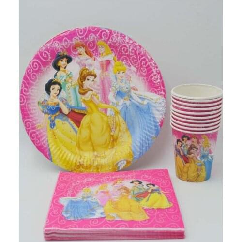 40pcs/set Party Supplies Ariel/Snow White/Belle/Cinderella/Aurora Princess Birthday Party Plate/napkin Decoration Ariel Party