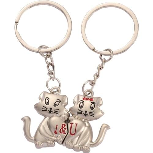 5Pairs Couple Keychain Cats Key Ring Magnetic keychain Lovers Love Key Chain For Couple Souvenirs Valentines Day Gift Suppliers