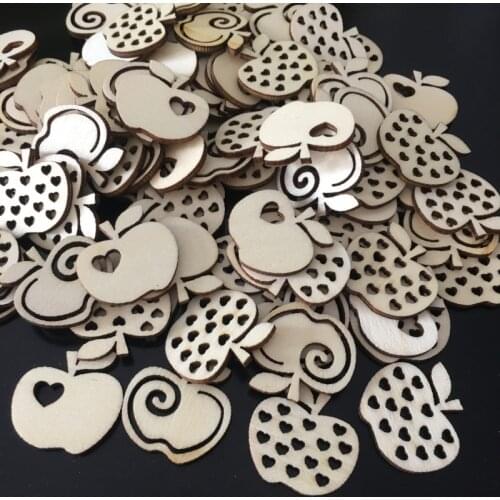 50PCS Unfinished Wood Cutout Hollow Wooden Apple Shaped Pieces for Wooden Craft DIY Projects Gift Tags Photo Props Decorations