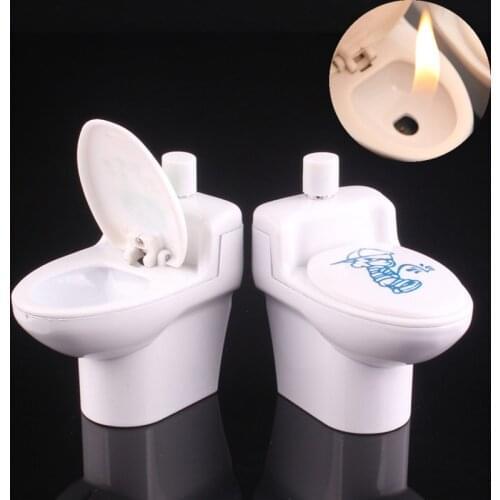 50pce/lot Funny Lighter Creative Refillable Toilet Shape Cigarette Butane Gas Lighters White Home Decoration Collection
