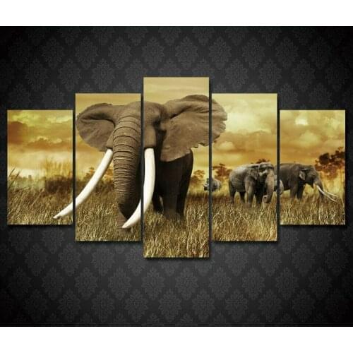 Africa Elephants Posters 5 pcs Modern Home Wall Decor Canvas Picture Art HD Print Painting On Canvas for Living Room Unframe