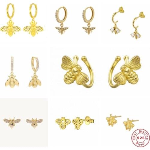 CANNER 2PS 925 Sterling Silver Earrings Cute Bee Hummingbird Huggie Hoop Earring for Women lovers' Girl Party Gift Fine Jewelry