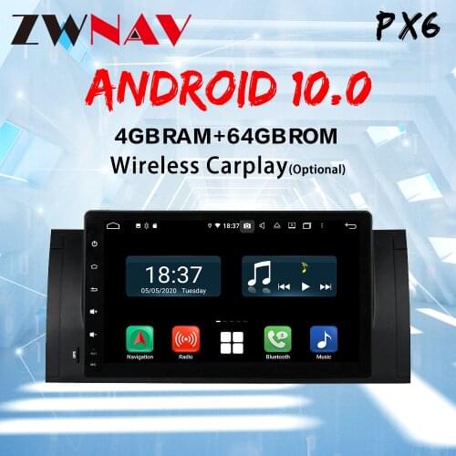 ZWNAV Android 10.0 PX6 Car GPS PLAYER For BMW X5 E53 E39 1995-2003 GPS stereo audio navigation multimedia screen head unit USB