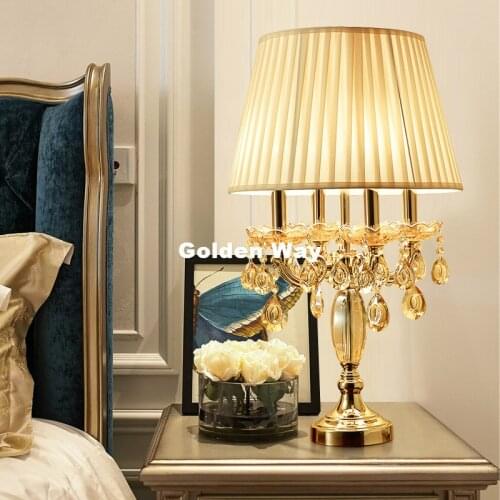 Free Shipping 4 arms D40cm H68cm Luxury Crystal Table Lamp European Bedroom Bedside Lamp European Home Decoration Table Lamp